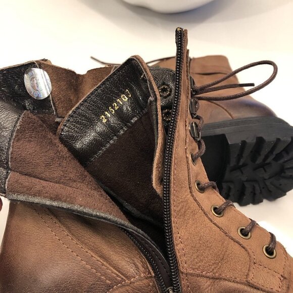 VENUS Brown Leather Chunky Heel Combat  Ankle Boot Lace Zipper Distressed EU 39 - Picture 11 of 16